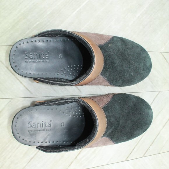 Sanita Black Suede Slip On Slide Studded Clogs Mules Size 39 US 9 - Picture 6 of 8